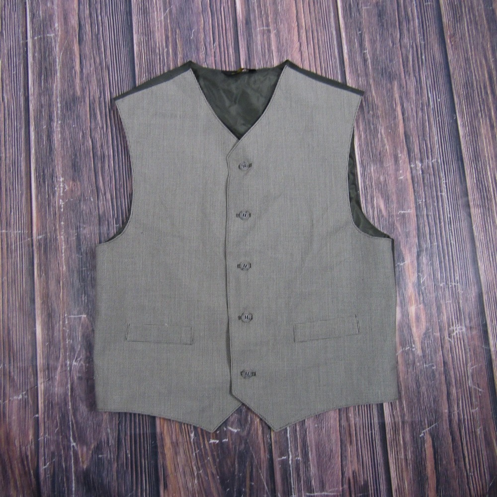 Suit Vest Van Heusen Mens L Green Check Polyester Viscose 3 Piece Formal Wedding